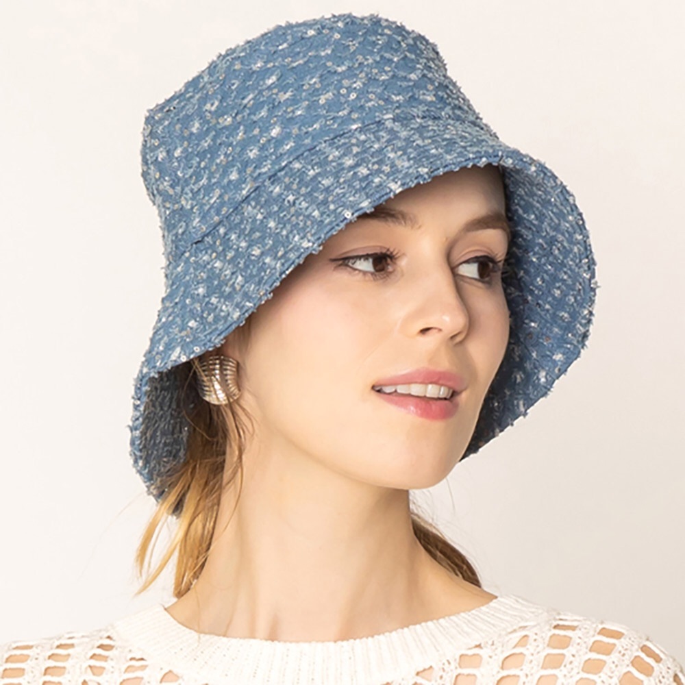 Blue Denim & Rhinestone Bucket Hat - Picture 2 of 4